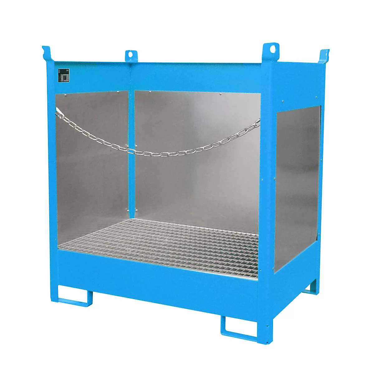 Fass-Stapelpalette Bauer FSP-2 G, Spritzschutzwand 3-seitig, Kap. 2 x 200 l Fass, blau