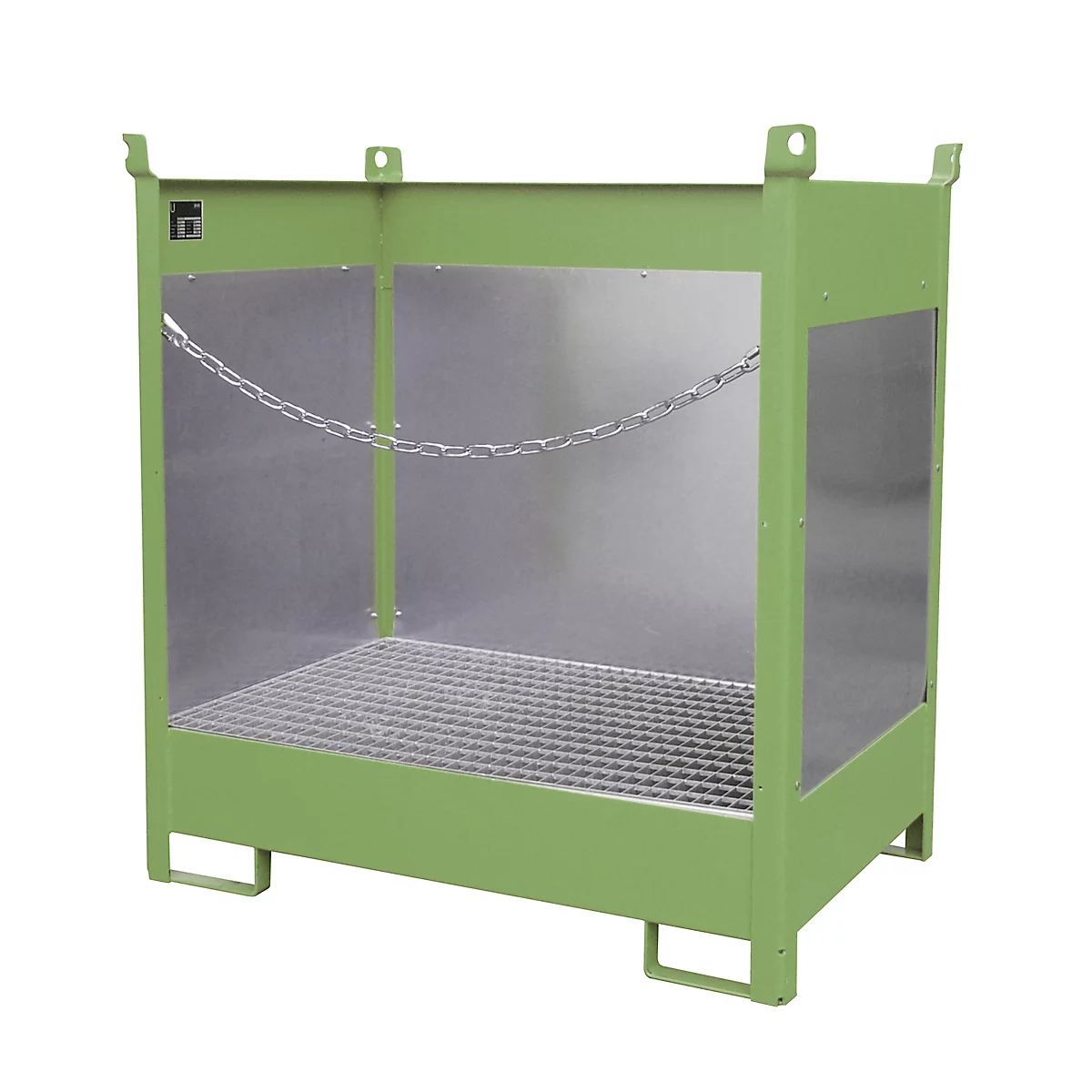 Fass-Stapelpalette Bauer FSP-2 G, Spritzschutzwand 3-seitig, Kap. 2 x 200 l Fass, grün