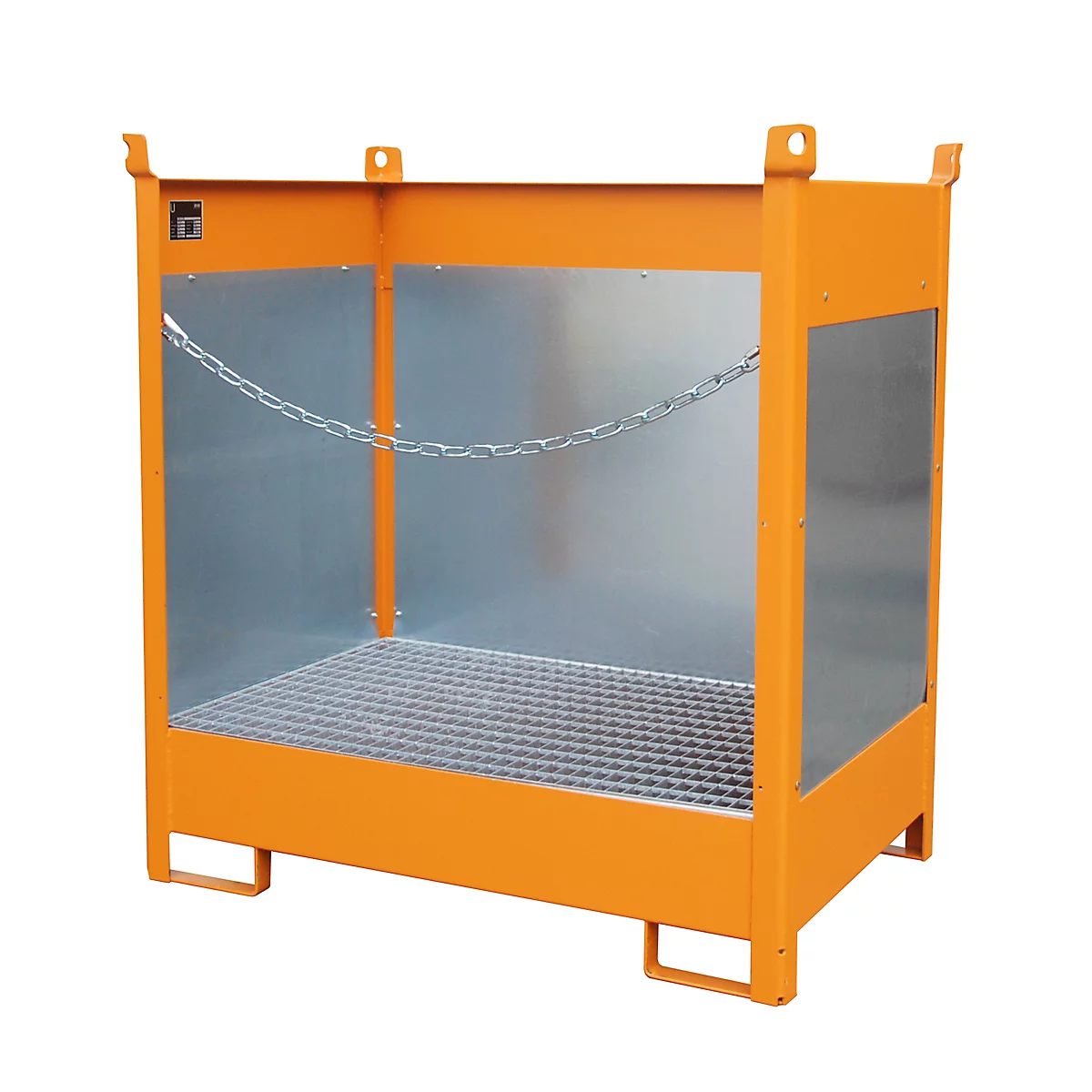 Fass-Stapelpalette Bauer FSP-2 G, Spritzschutzwand 3-seitig, Kap. 2 x 200 l Fass, orange