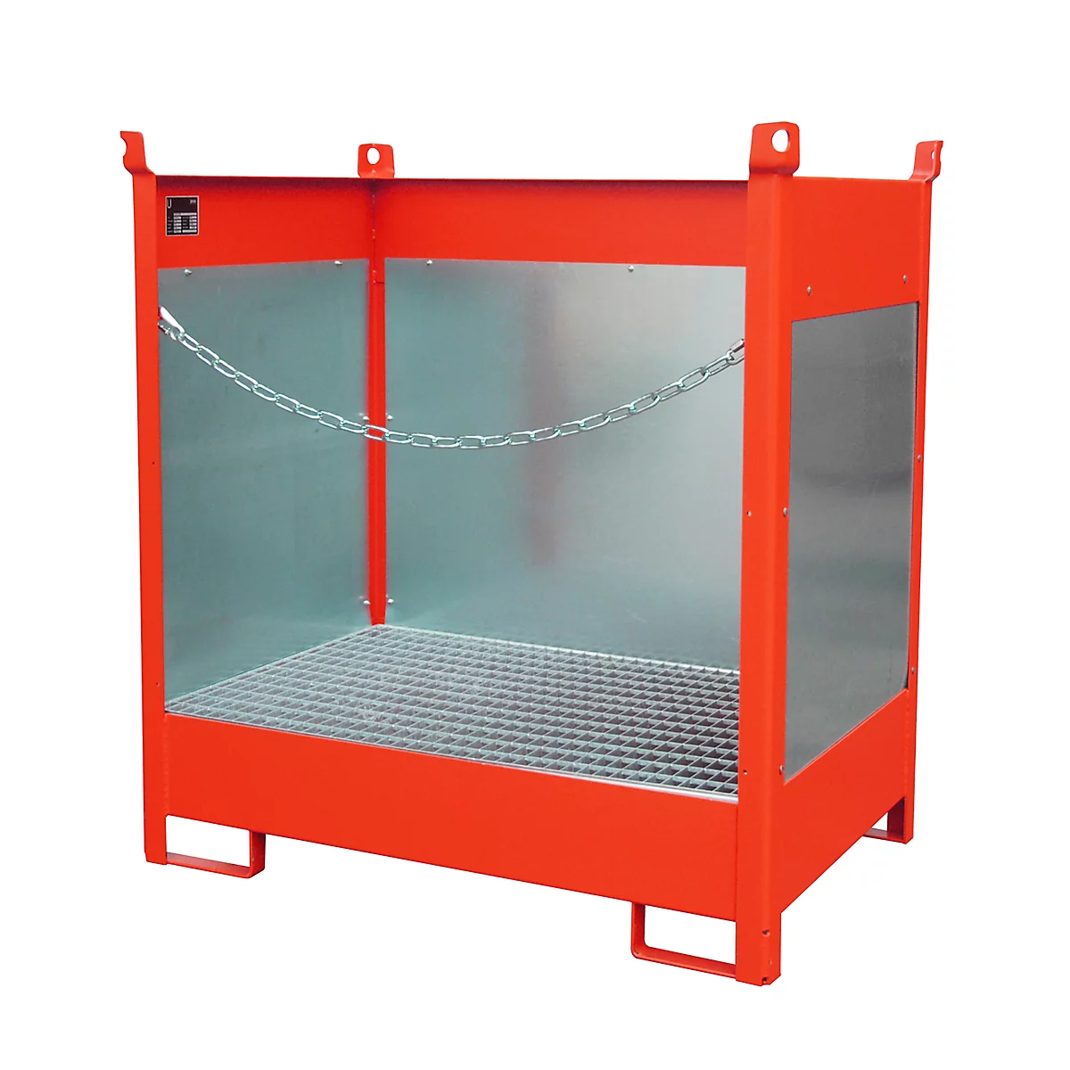Fass-Stapelpalette Bauer FSP-2 G, Spritzschutzwand 3-seitig, Kap. 2 x 200 l Fass, rot