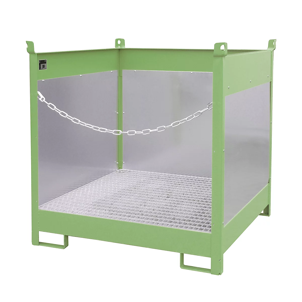 Fass-Stapelpalette Bauer FSP-4 G, Spritzschutzwand 3-seitig, Kap. 4 x 200 l Fässer, grün