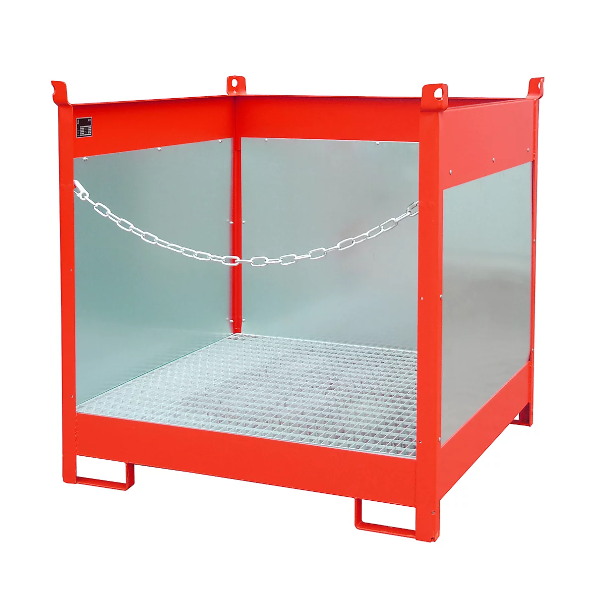 Fass-Stapelpalette Bauer FSP-4 G, Spritzschutzwand 3-seitig, Kap. 4 x 200 l Fässer, rot