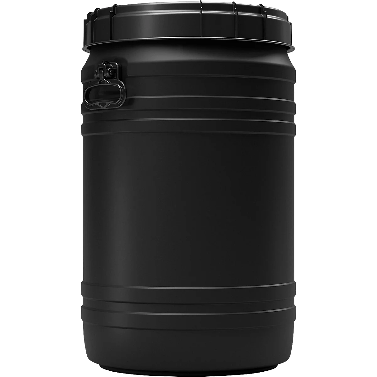 Fass, Volumen 75 l, leitfähig, mit Deckel/Griff, mit UN-Zertifizierung, wasserdicht, UV-beständig, stapelbar, L 410 x B 410 x H 680 mm, HDPE, schwarz
