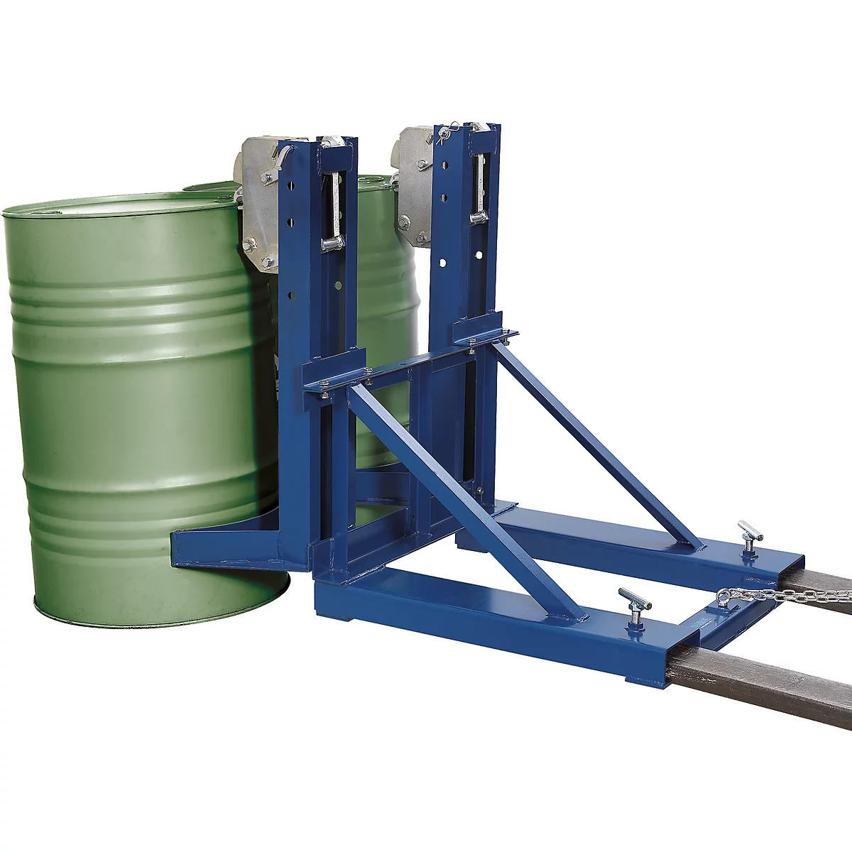 Fassheber asecos, als Stapleranbau, Stahl pulverbeschichtet, B 1050 x T 1080 x H 975 mm, für 2 Fässser, Traglast 700 kg
