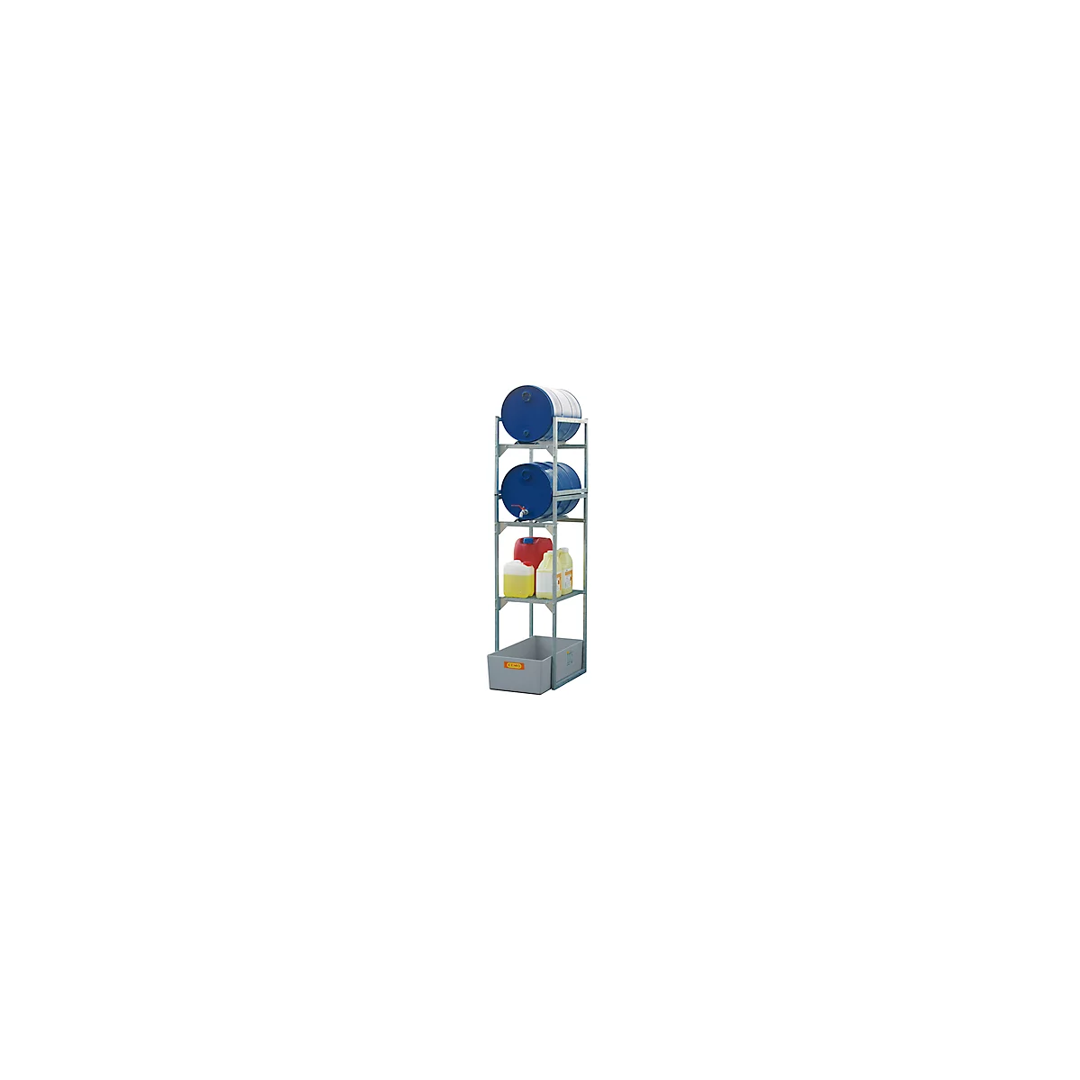Fassregal Typ 120 Variante 3 CEMO, mit Fass- und Gitterrostauflage, B 450 x H 1310 x T 820 mm