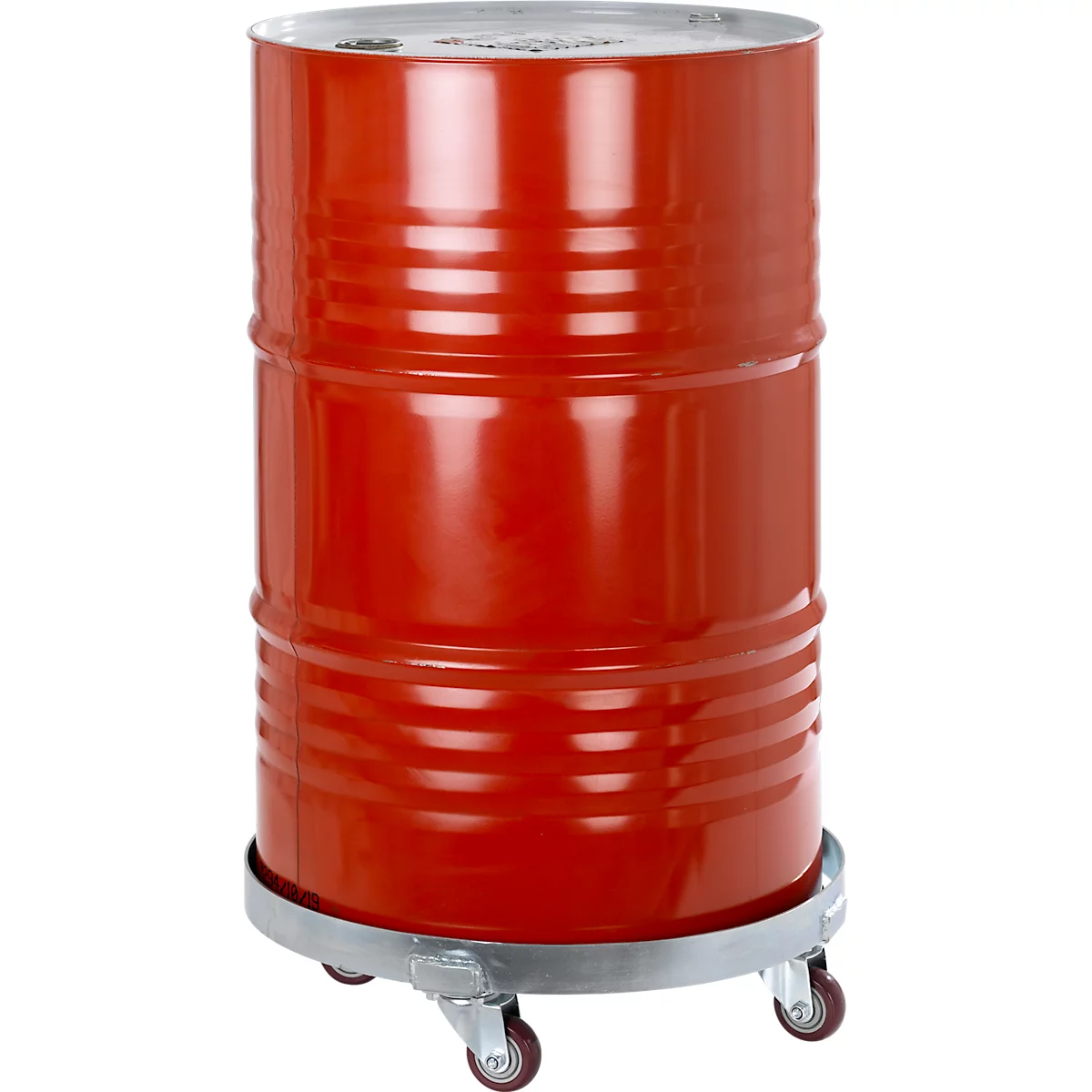 Fassroller, Stahl verzinkt, Ø 610 x H 160 mm, 4 Kunststoff-Lenkrollen, für 250 l Fässer, bis 410 kg