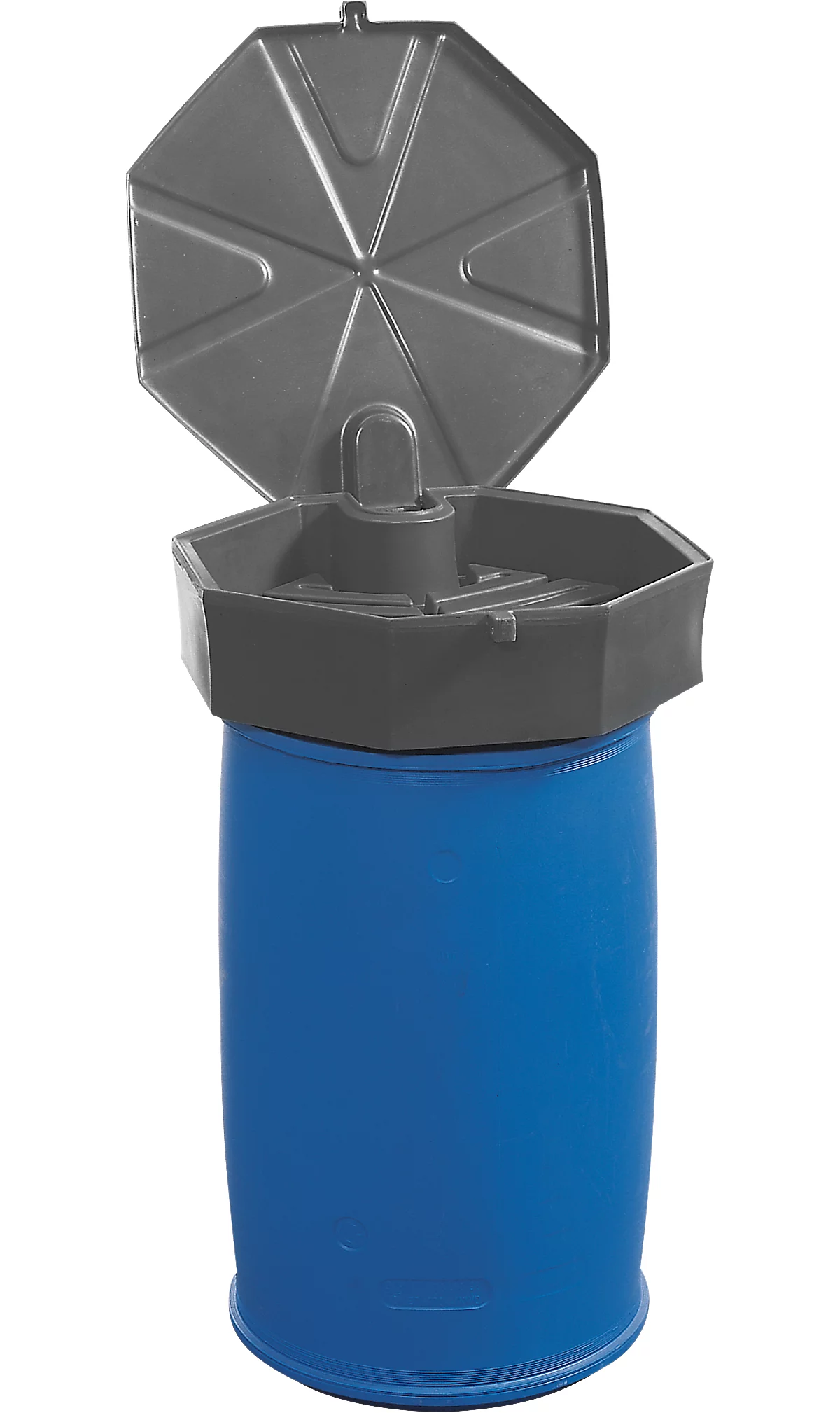 Fasstrichter, Polyethylen, blau, Ø 670 x H 230 mm, Füllvolumen 22 l, mit Deckel