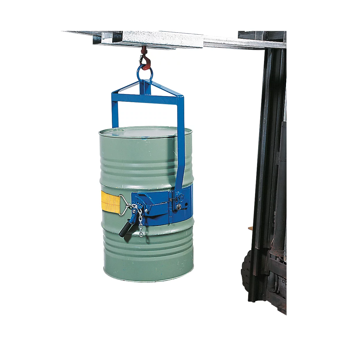 Fasswendezange, Stahl, blau, mit arretierbarer Klammer, für 200 l Stahlfässer, bis 300 kg