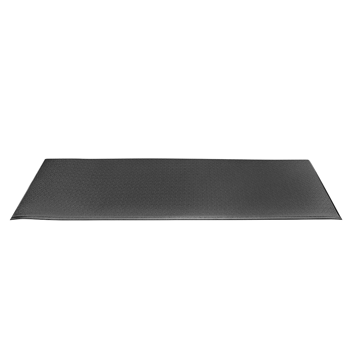 Black, rectangular yoga mat. On a white background.