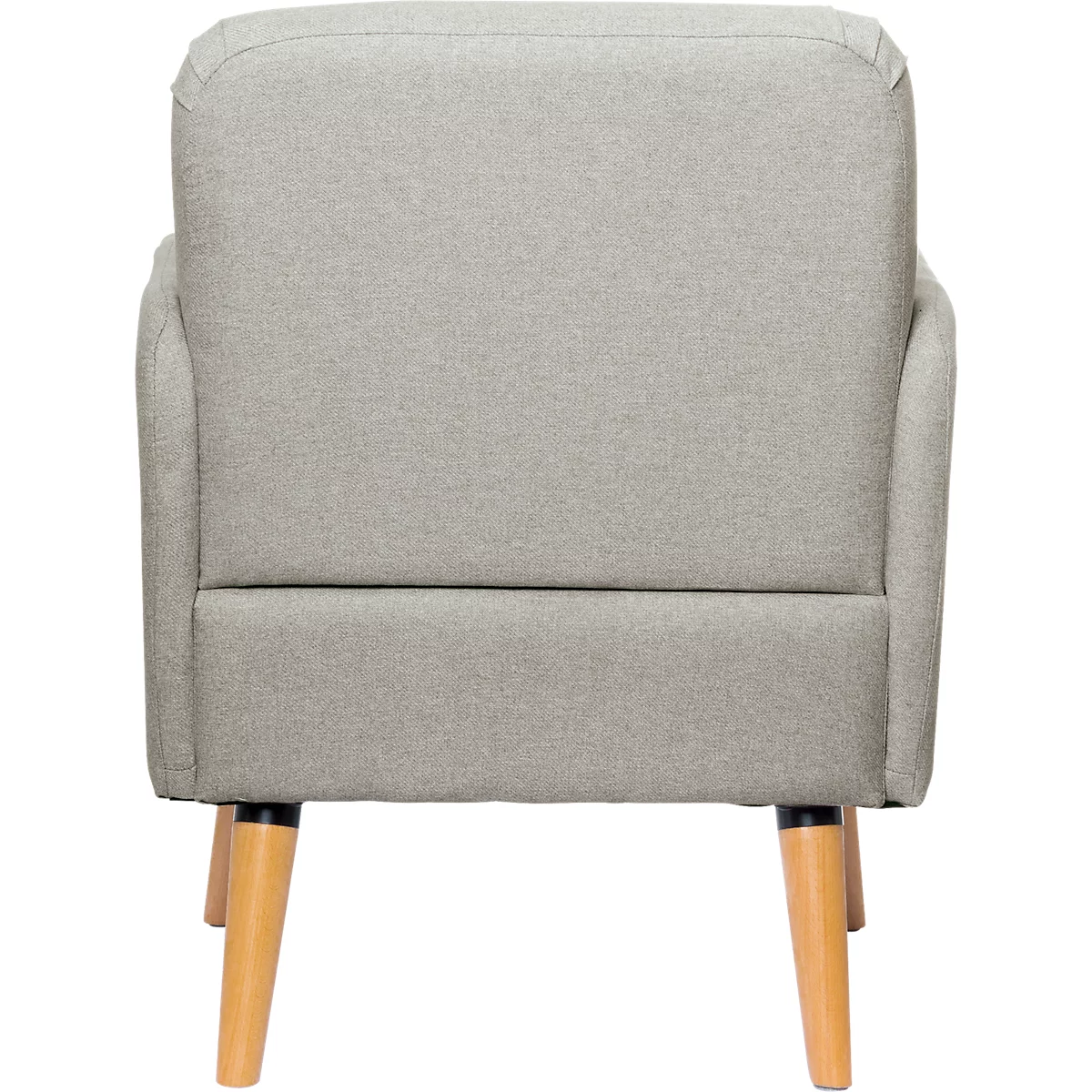 Fauteuil gris avec pieds en bois.