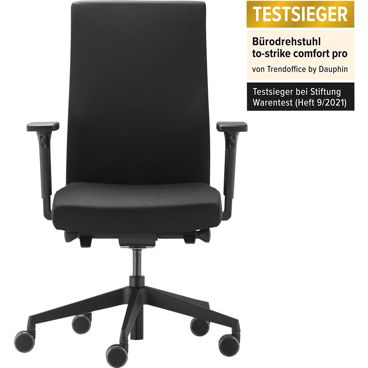Fauteuil de bureau Dauphin to-strike work comfort pro, avec accoudoirs, mécanisme synchrone, assise profilée, noir