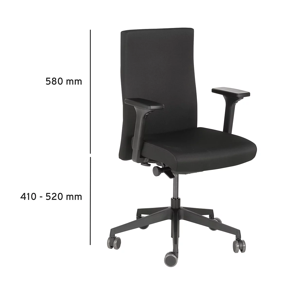 Fauteuil de bureau Dauphin to-strike work comfort pro, avec accoudoirs, mécanisme synchrone, assise profilée, noir