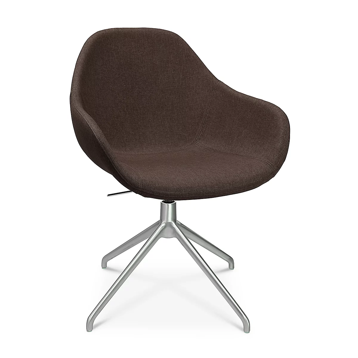 Fauteuil de conférence Topstar Sitness Life 2.0, pivotant/assis réglable en hauteur, accoudoirs, L 450 x P 390 x H 440-470 mm, piétement 4 branches, alu mat &amp; tissu, d.marron