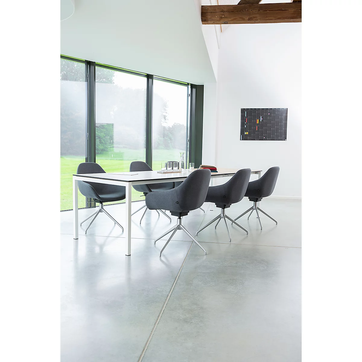 Fauteuil de conférence Topstar Sitness Life 2.0, pivotant/assis réglable en hauteur, accoudoirs, L 450 x P 390 x H 440-470 mm, piétement 4 branches, alu mat &amp; tissu, pétrole