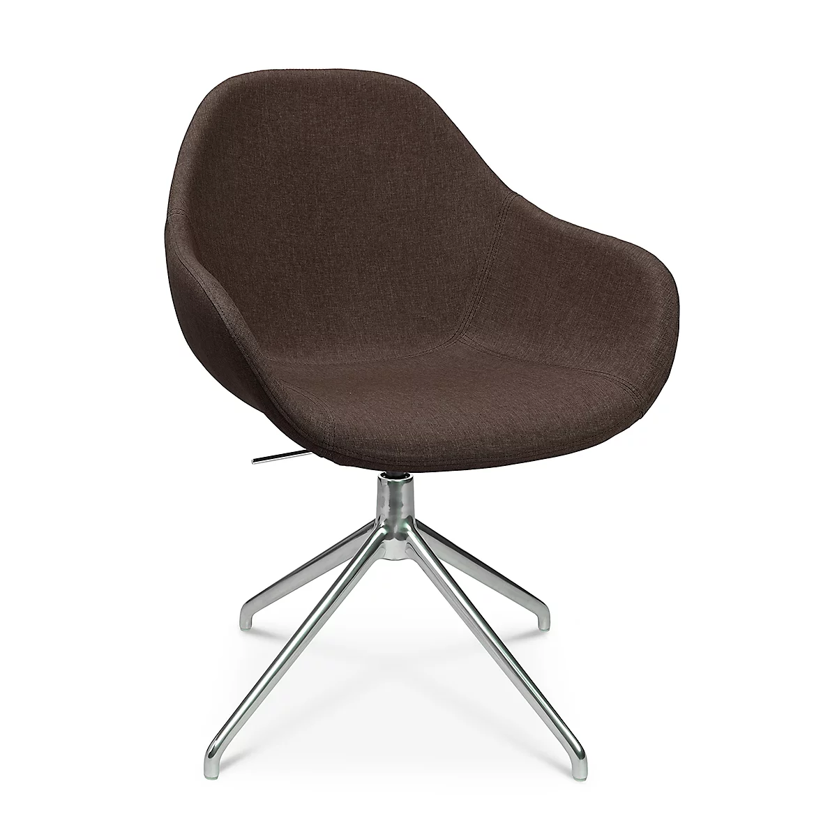 Fauteuil de conférence Topstar Sitness Life 2.0, pivotant/assis réglable en hauteur, accoudoirs, L 450 x P 390 x H 440-470 mm, piétement 4 branches, alu poli &amp; tissu, d.marron