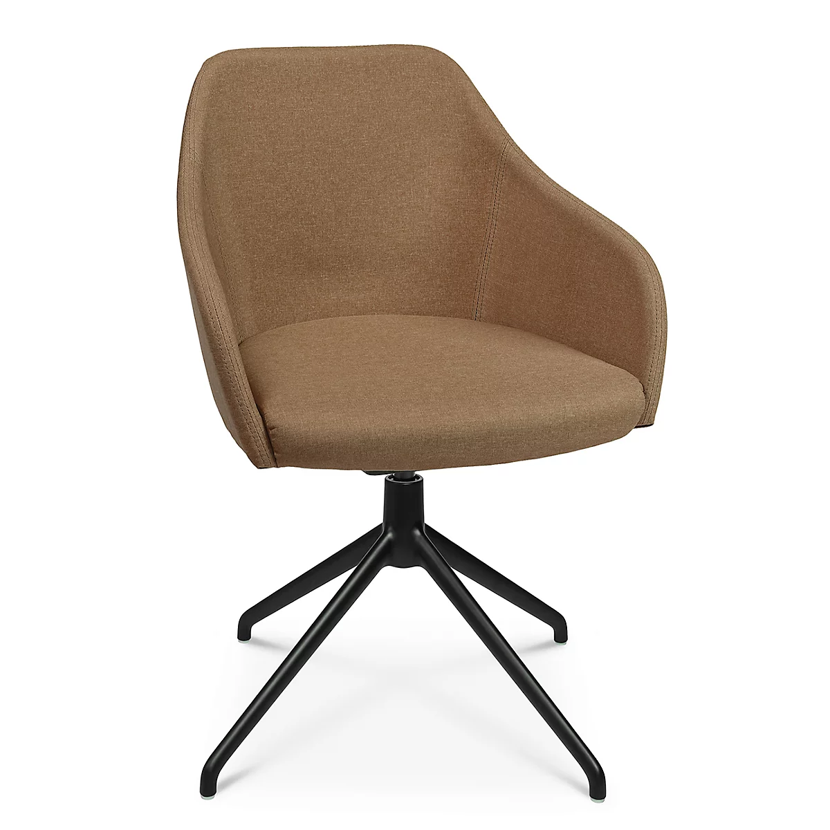 Fauteuil de conférence Topstar Sitness Life 2.1, pivotant/assis réglable en hauteur, accoudoirs, L 350-480 x P 460 x H 460-490 mm, piétement 4 pieds, alu noir mat &amp; tissu, h.brun