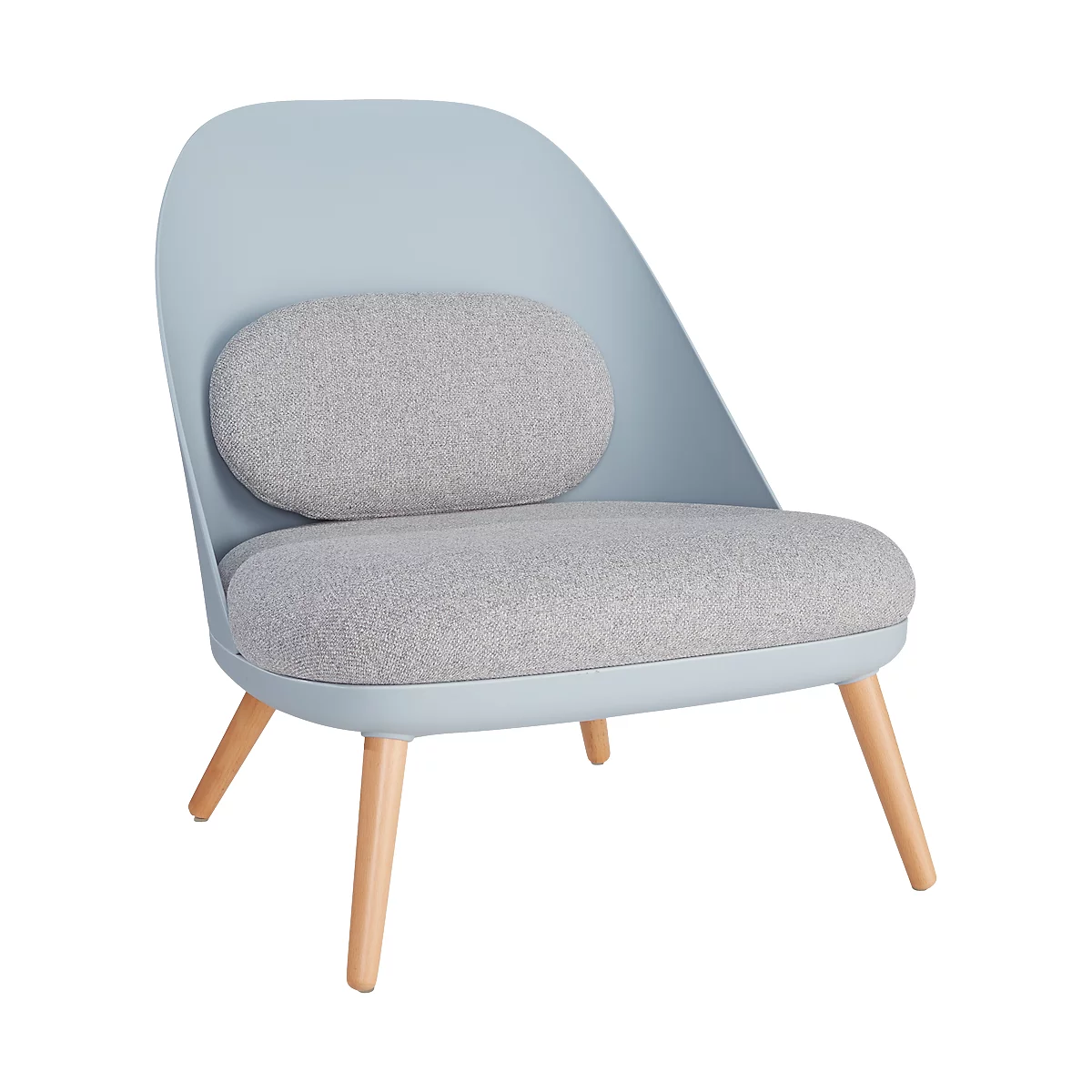 Fauteuil Lounge, rembourré, L 700 x P 655 x H 755 mm, 4 pieds, coque de siège gris-bleu