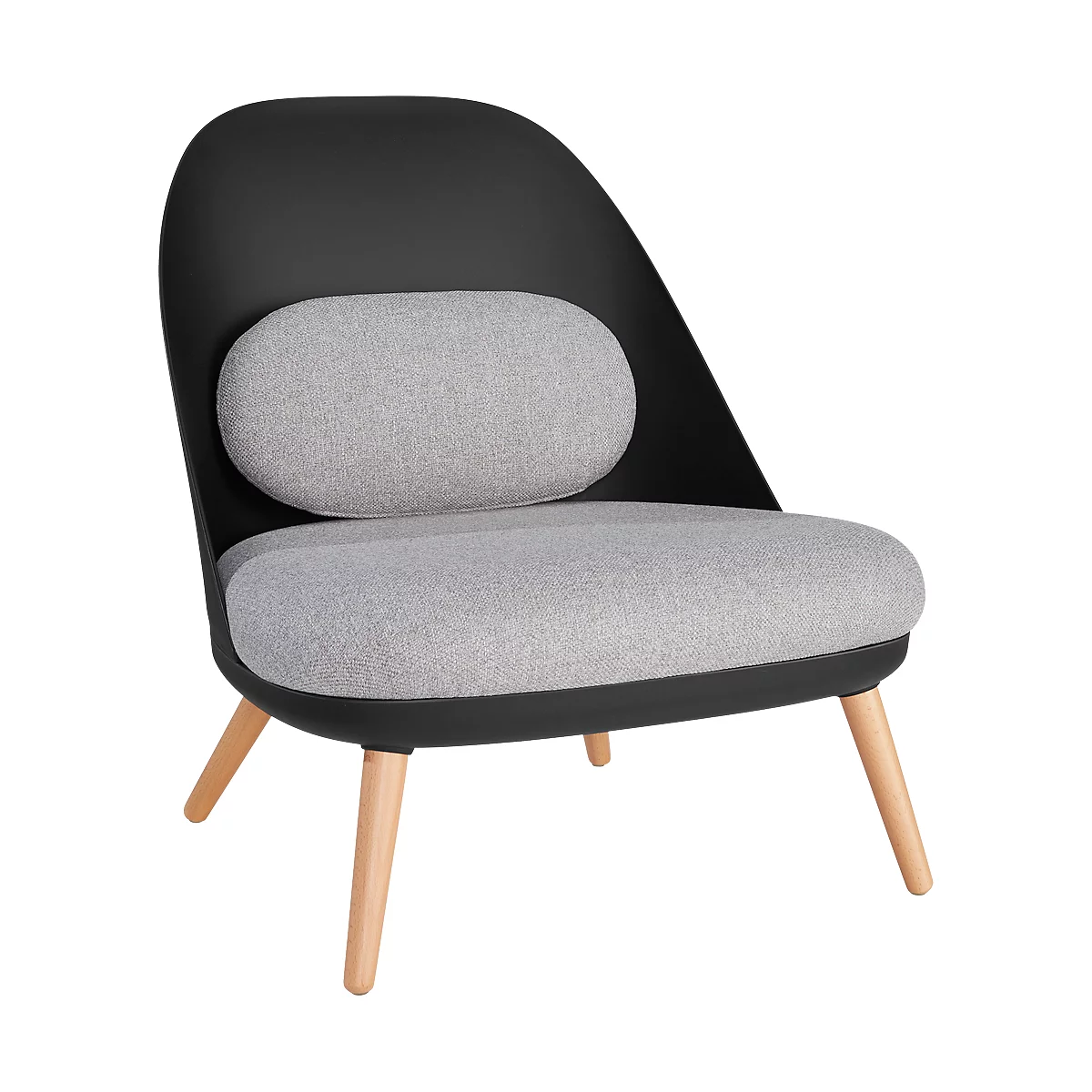 Fauteuil Lounge, rembourré, L 700 x P 655 x H 755 mm, 4 pieds, coque de siège noire