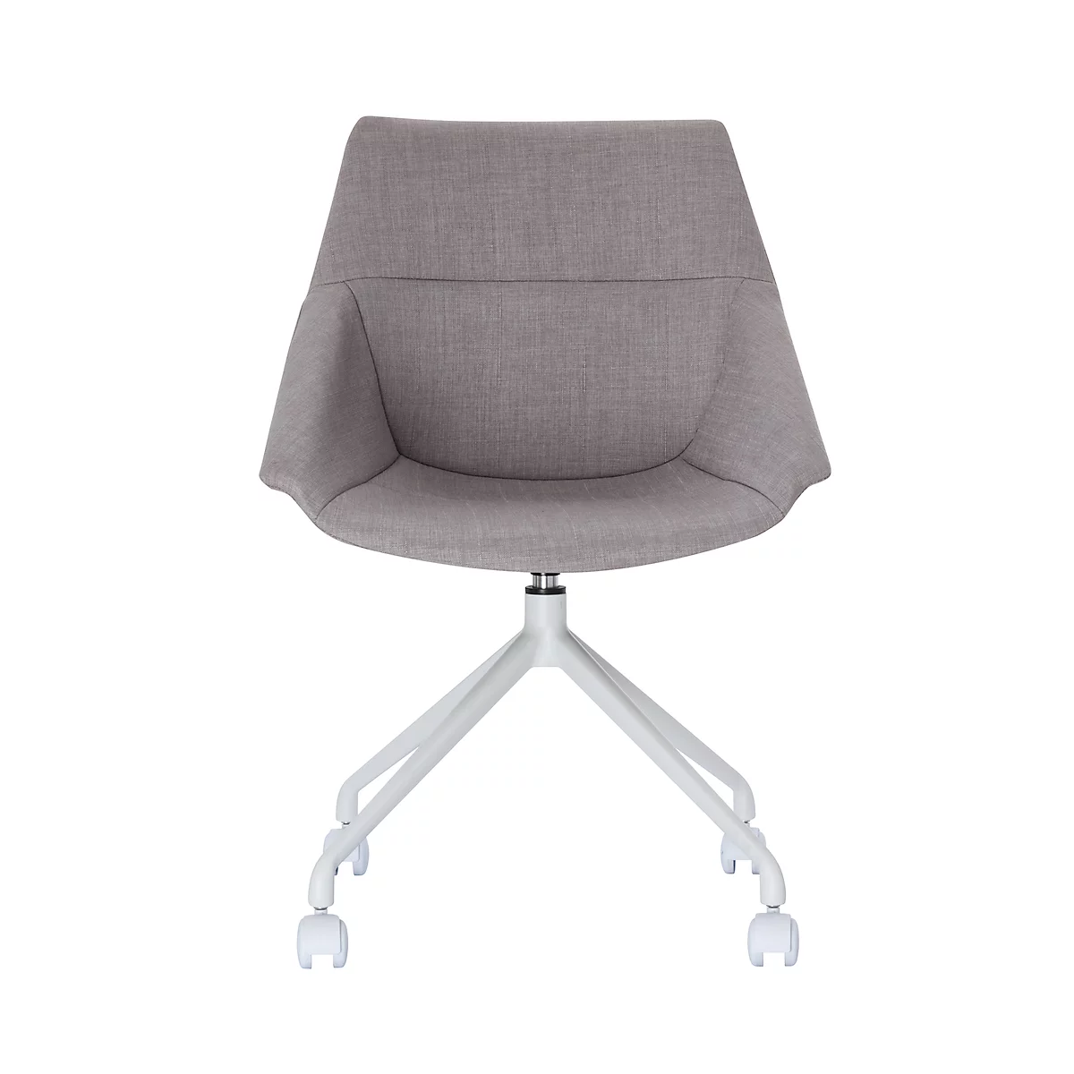 Fauteuil luge, jeu de 2, L 555 x P 580 x H 840 mm, pivotant sur 360°, roulettes, rembourré, polypropylène et acier peint, gris/blanc
