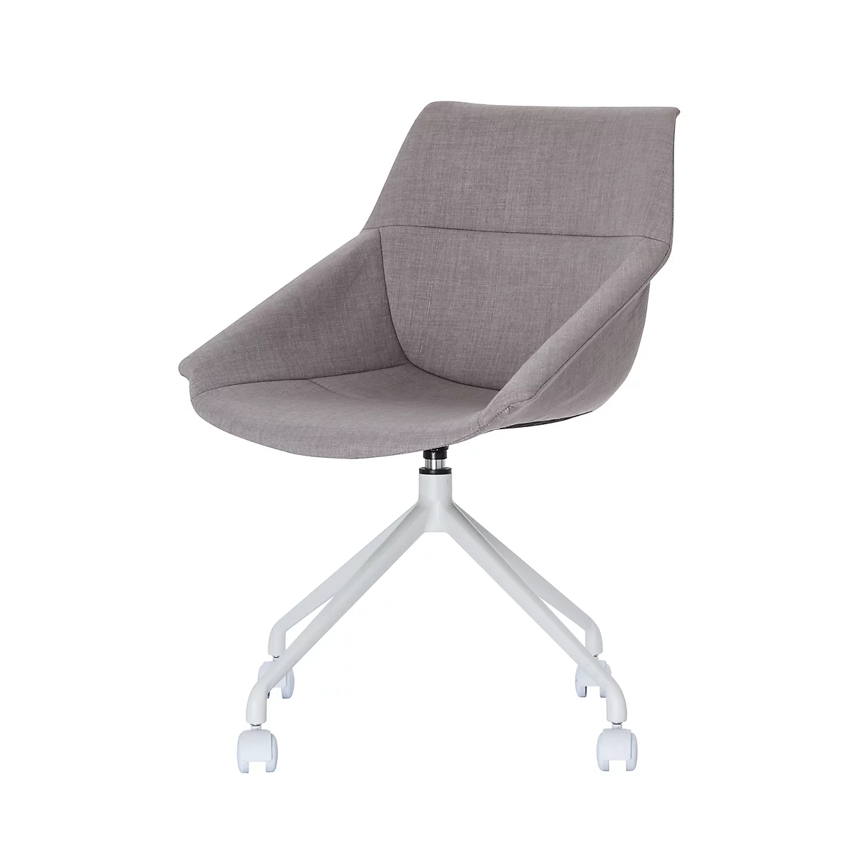 Fauteuil luge, jeu de 2, L 555 x P 580 x H 840 mm, pivotant sur 360°, roulettes, rembourré, polypropylène et acier peint, gris/blanc