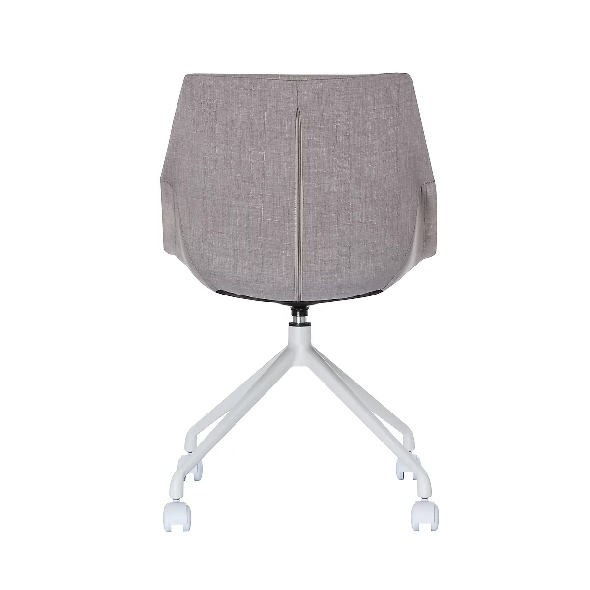 Fauteuil luge, jeu de 2, L 555 x P 580 x H 840 mm, pivotant sur 360°, roulettes, rembourré, polypropylène et acier peint, gris/blanc