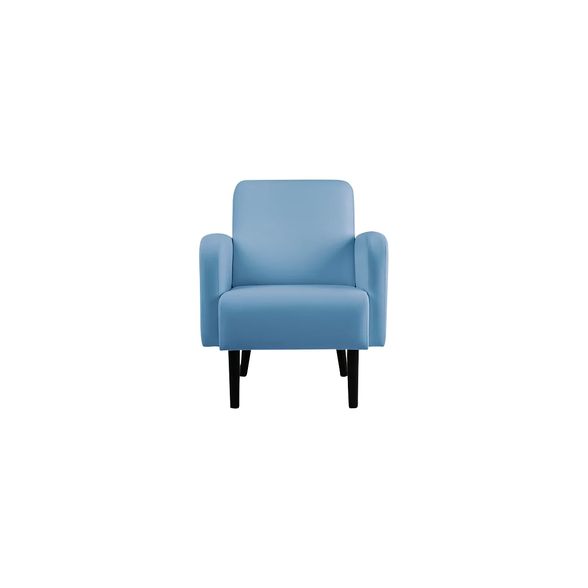 Fauteuil meet® by Paperflow LISBOA, revêtement en similicuir bleu résistant aux désinfectants, piétement noir, L 710 x P 815 x H 830 mm