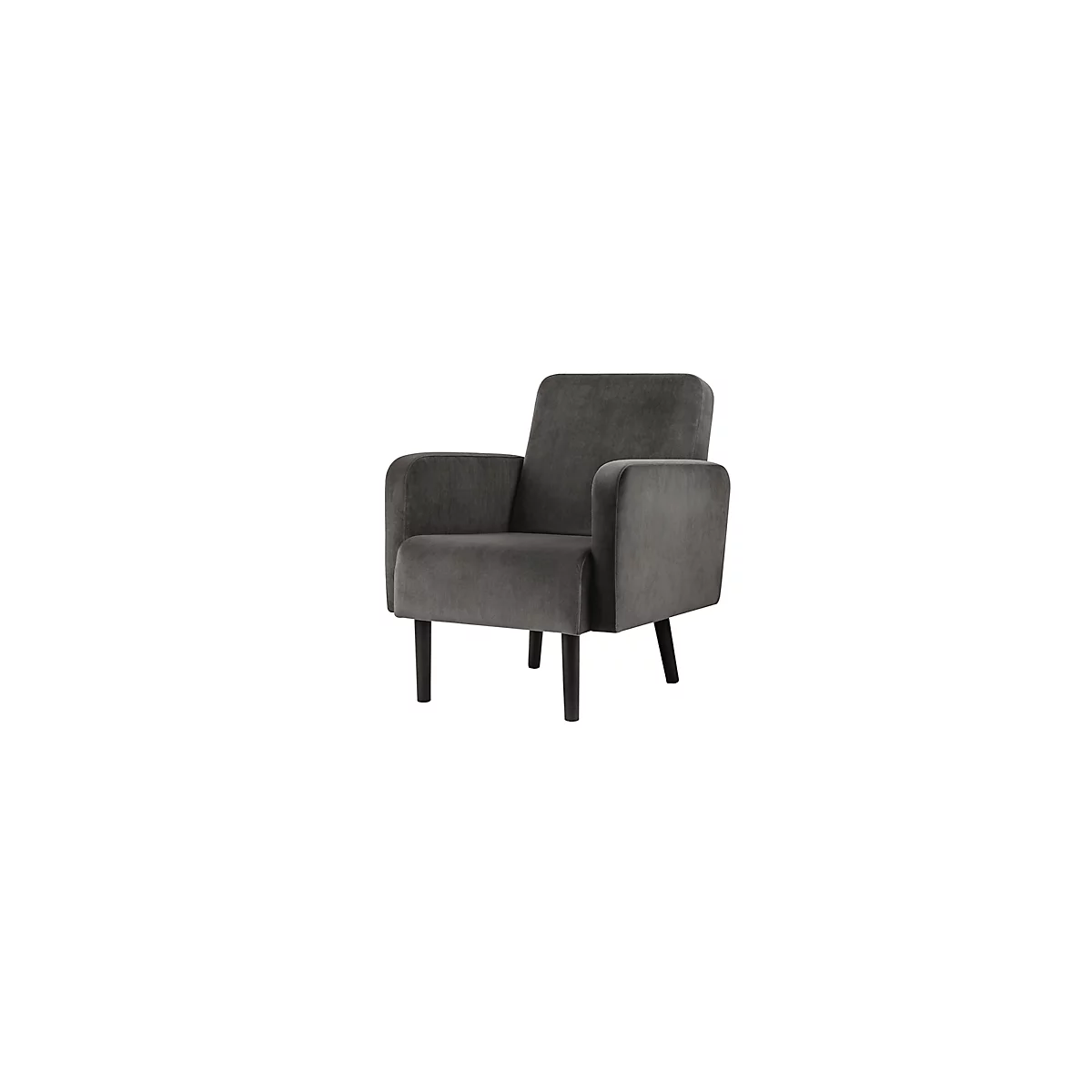 Fauteuil meet® by Paperflow LISBOA revêtement velours anthracite, piétement noir, L 710 x P 815 x H 830 mm