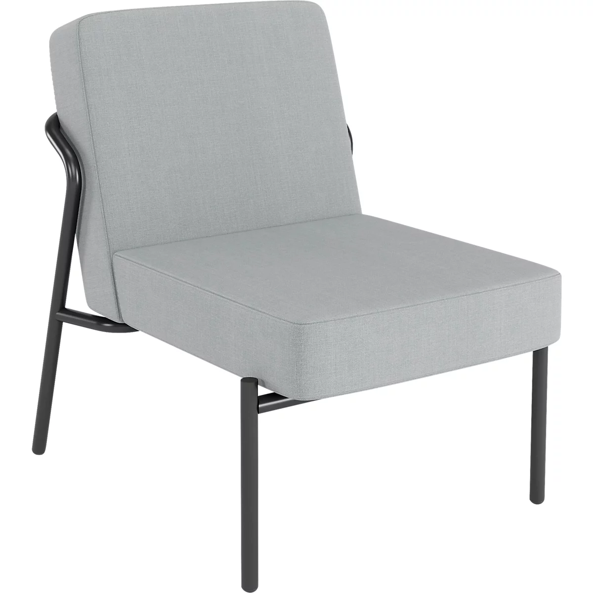 Fauteuil meet® by Paperflow MEDSO Klassik S, rembourré, assise interchangeable, L 580 x P 743 x H 736 mm, tissu et acier, gris/noir mat