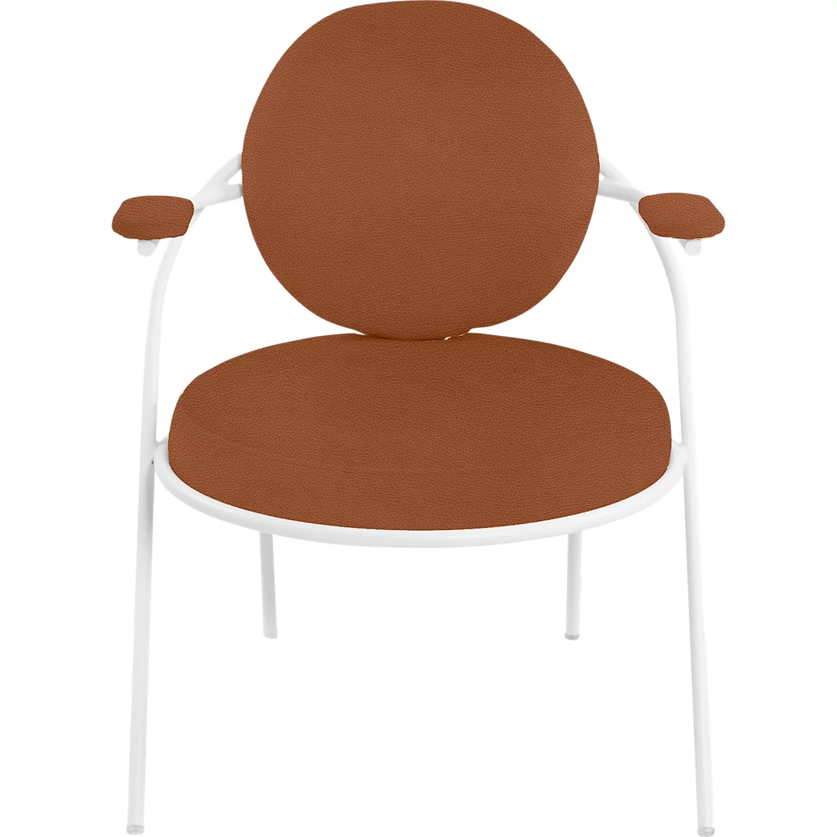 Fauteuil Meet by Paperflow Saturne, avec accoudoirs, L 700 x P 730 x H 880 mm, tube d'acier, similicuir, blanc/rouille