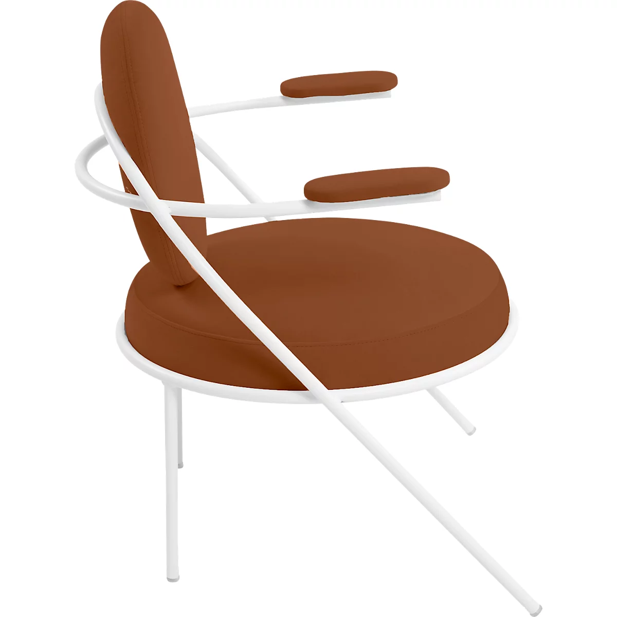 Fauteuil Meet by Paperflow Saturne, avec accoudoirs, L 700 x P 730 x H 880 mm, tube d'acier, similicuir, blanc/rouille