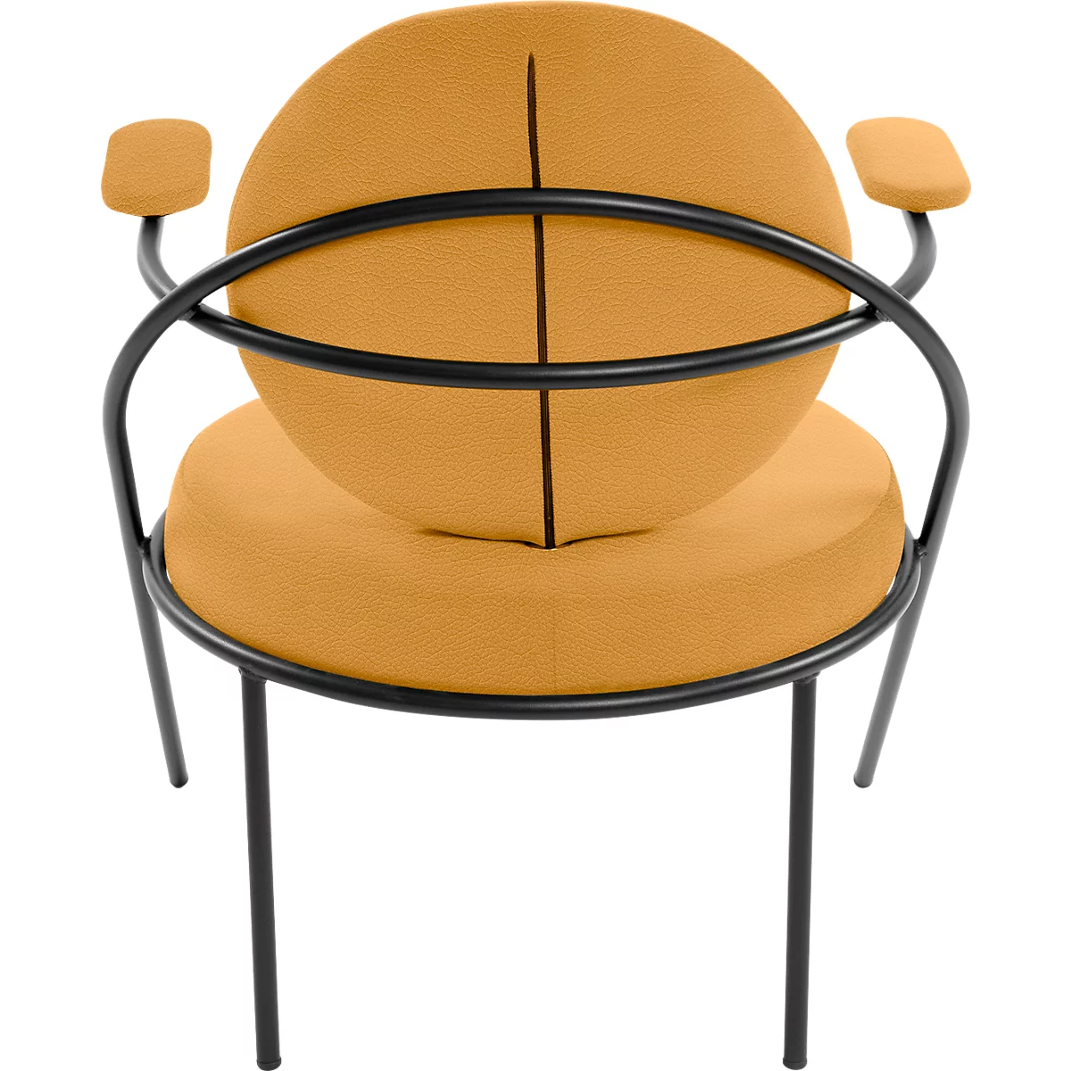 Fauteuil Meet by Paperflow Saturne, avec accoudoirs, L 700 x P 730 x H 880 mm, tube d'acier, similicuir, noir/safran