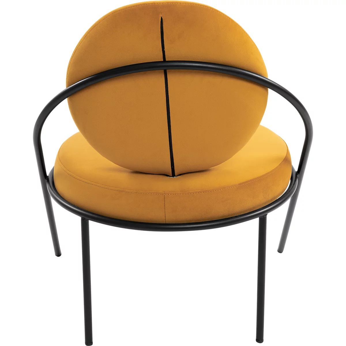 Fauteuil Meet by Paperflow Saturne, L 700 x P 730 x H 880 mm, velours, noir/safran