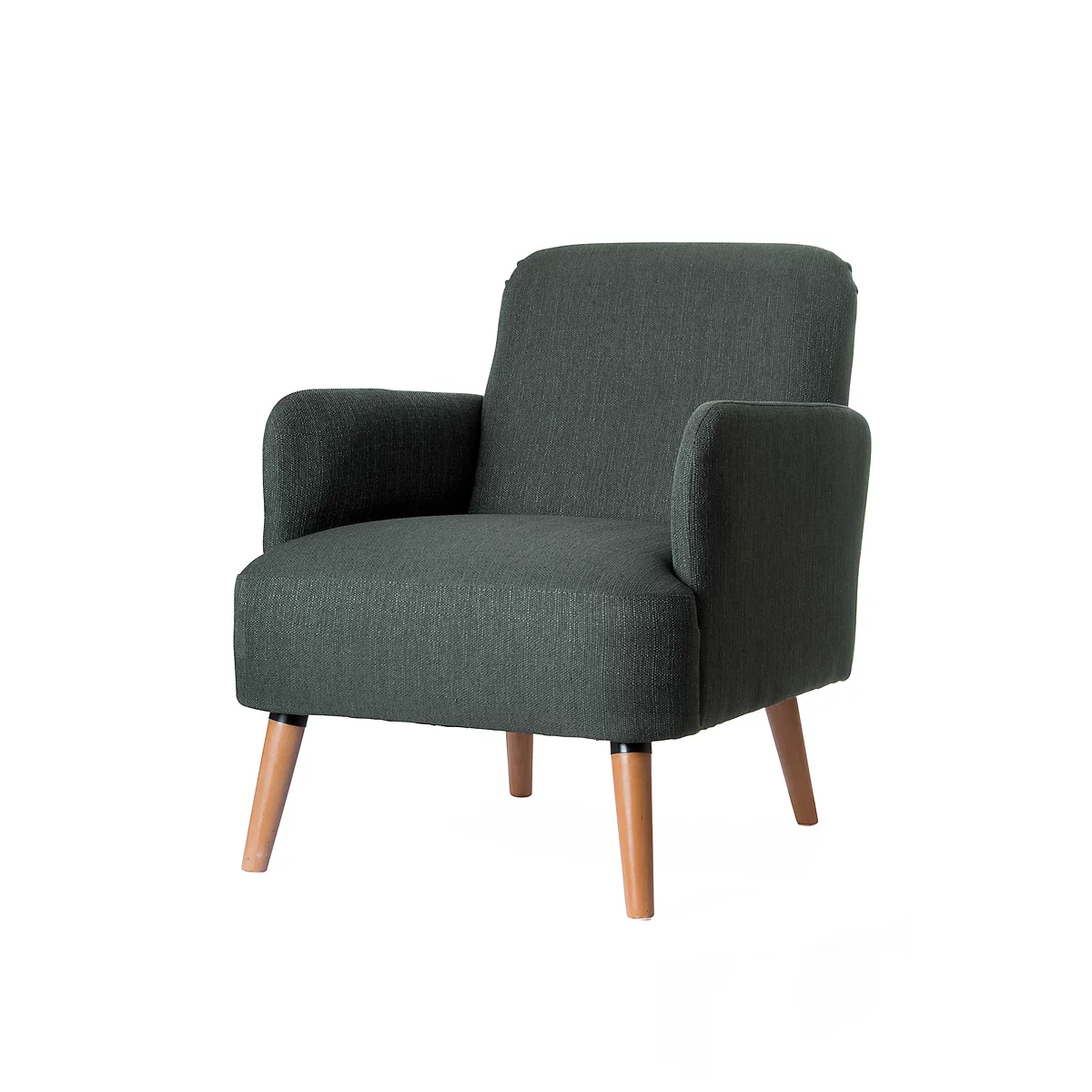 Fauteuil Paperflow Brooks, massief hout, retrodesign, gestoffeerd, polyester bekleding, antraciet