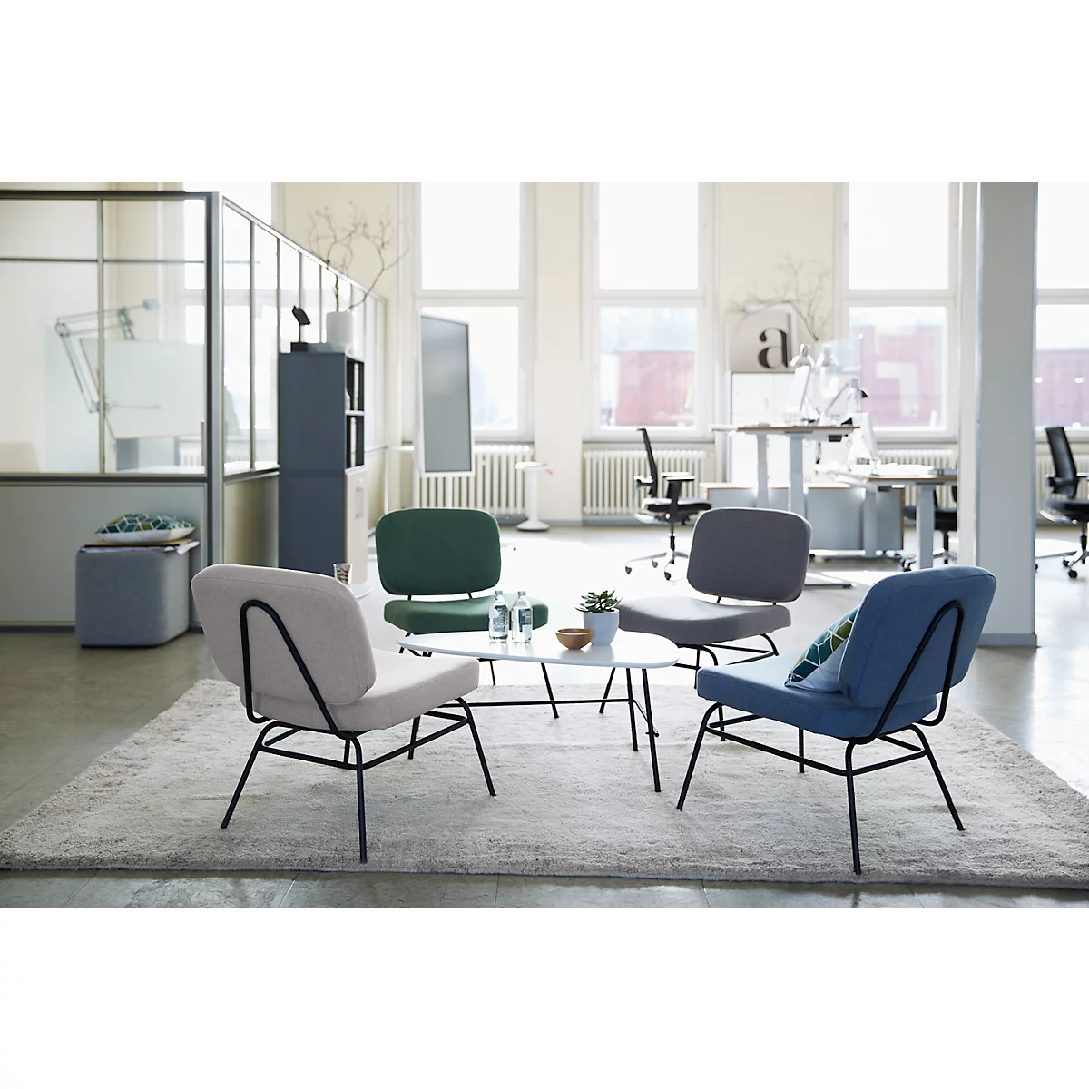 Fauteuil Paperflow Curve, industrieel ontwerp, polyester bekleding, stalen &amp; multiplex frame, B 570 x D 710 x H 755 mm, grijs