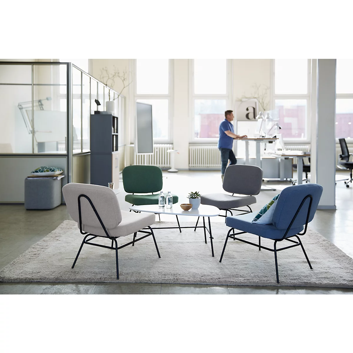 Fauteuil Paperflow Curve, industrieel ontwerp, polyester bekleding, stalen &amp; multiplex frame, B 570 x D 710 x H 755 mm, grijs