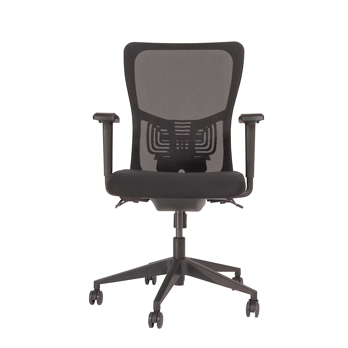Fauteuil pivotant ATO 250 NEN, avec accoudoirs, mécanisme synchrone, assise plate, dossier résille, noir