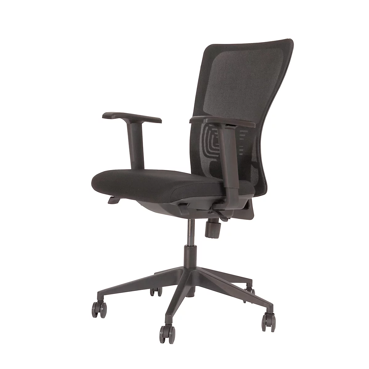Fauteuil pivotant ATO 250 NEN, avec accoudoirs, mécanisme synchrone, assise plate, dossier résille, noir