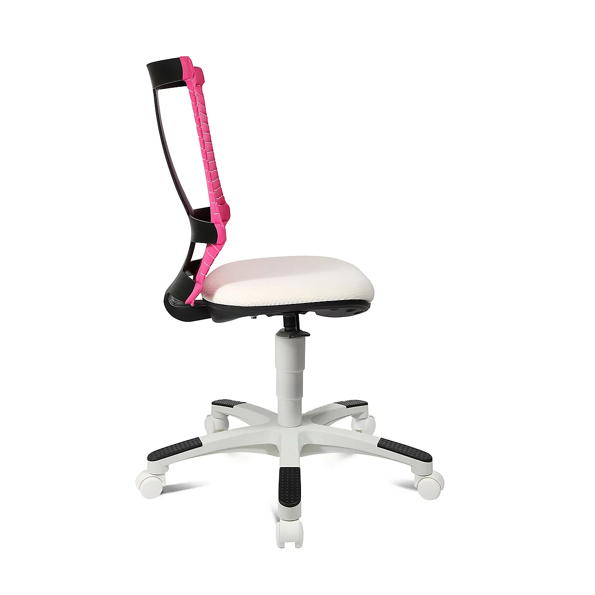 Fauteuil pivotant pour enfant S'neaker, sans accoudoirs, siège en auge, dossier en maille 3D, rose/blanc