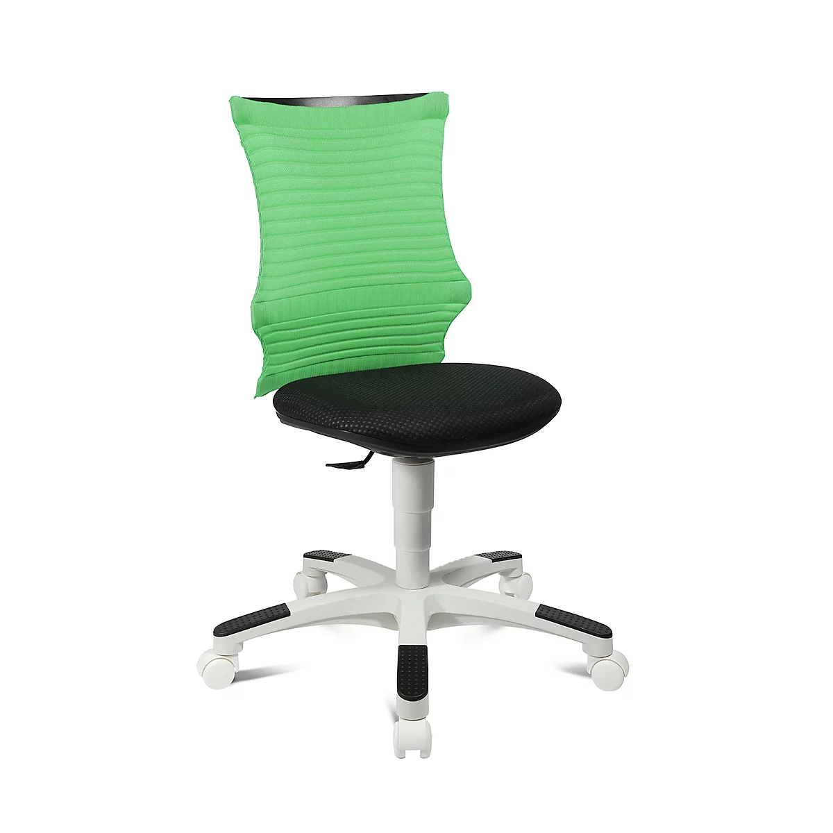Fauteuil pivotant pour enfant S'neaker, sans accoudoirs, siège en auge, dossier en maille 3D, vert/noir/blanc