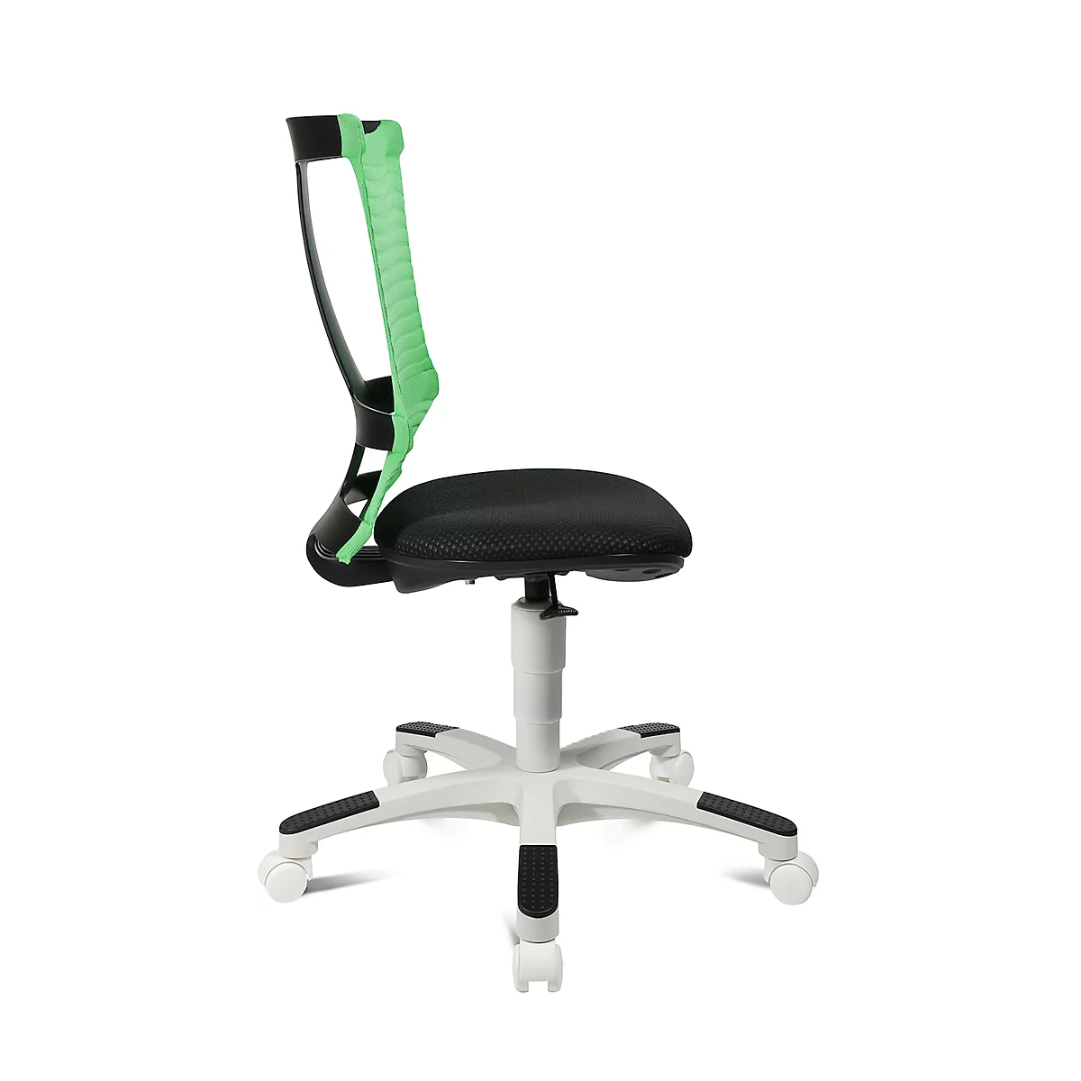 Fauteuil pivotant pour enfant S'neaker, sans accoudoirs, siège en auge, dossier en maille 3D, vert/noir/blanc