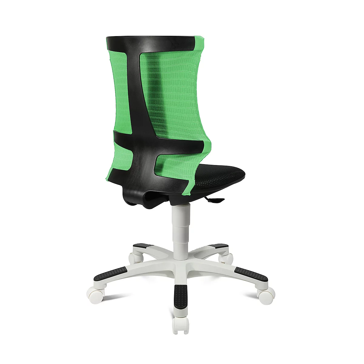 Fauteuil pivotant pour enfant S'neaker, sans accoudoirs, siège en auge, dossier en maille 3D, vert/noir/blanc
