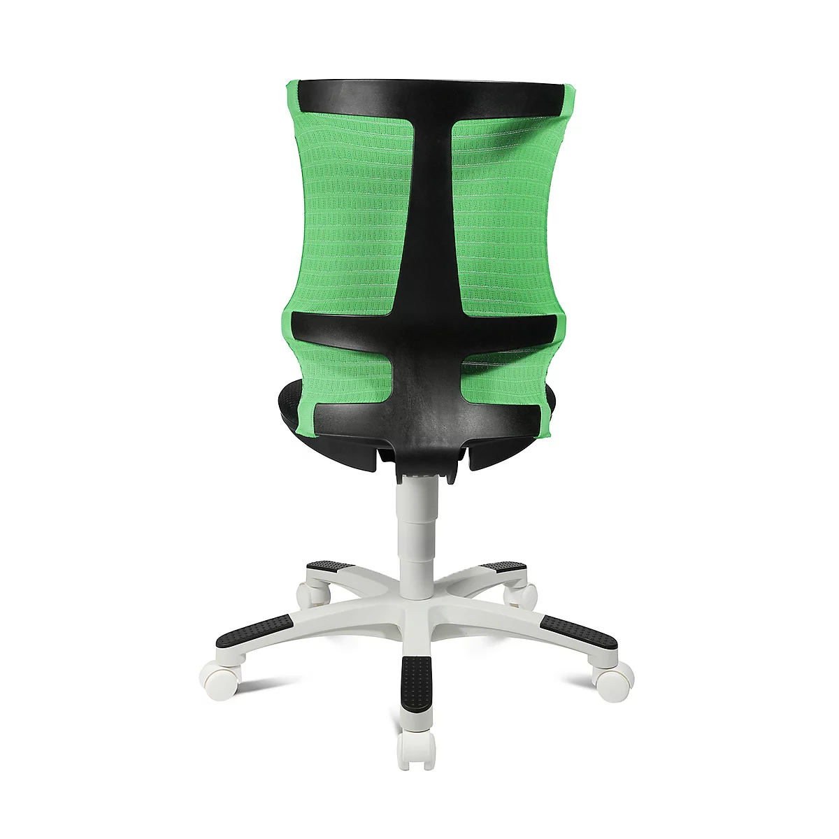 Fauteuil pivotant pour enfant S'neaker, sans accoudoirs, siège en auge, dossier en maille 3D, vert/noir/blanc