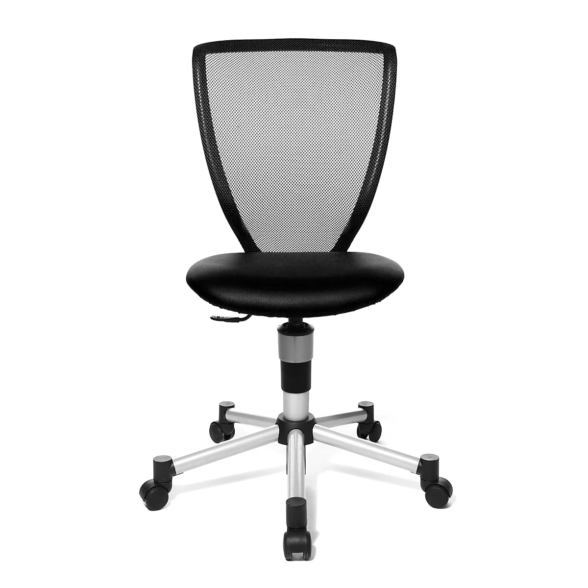 Fauteuil pivotant pour enfant Titan Junior, sans accoudoirs, assise galbée, dossier en filet, noir/argental