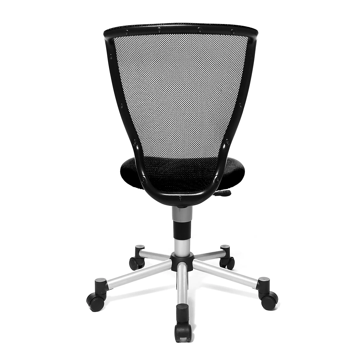 Fauteuil pivotant pour enfant Titan Junior, sans accoudoirs, assise galbée, dossier en filet, noir/argental