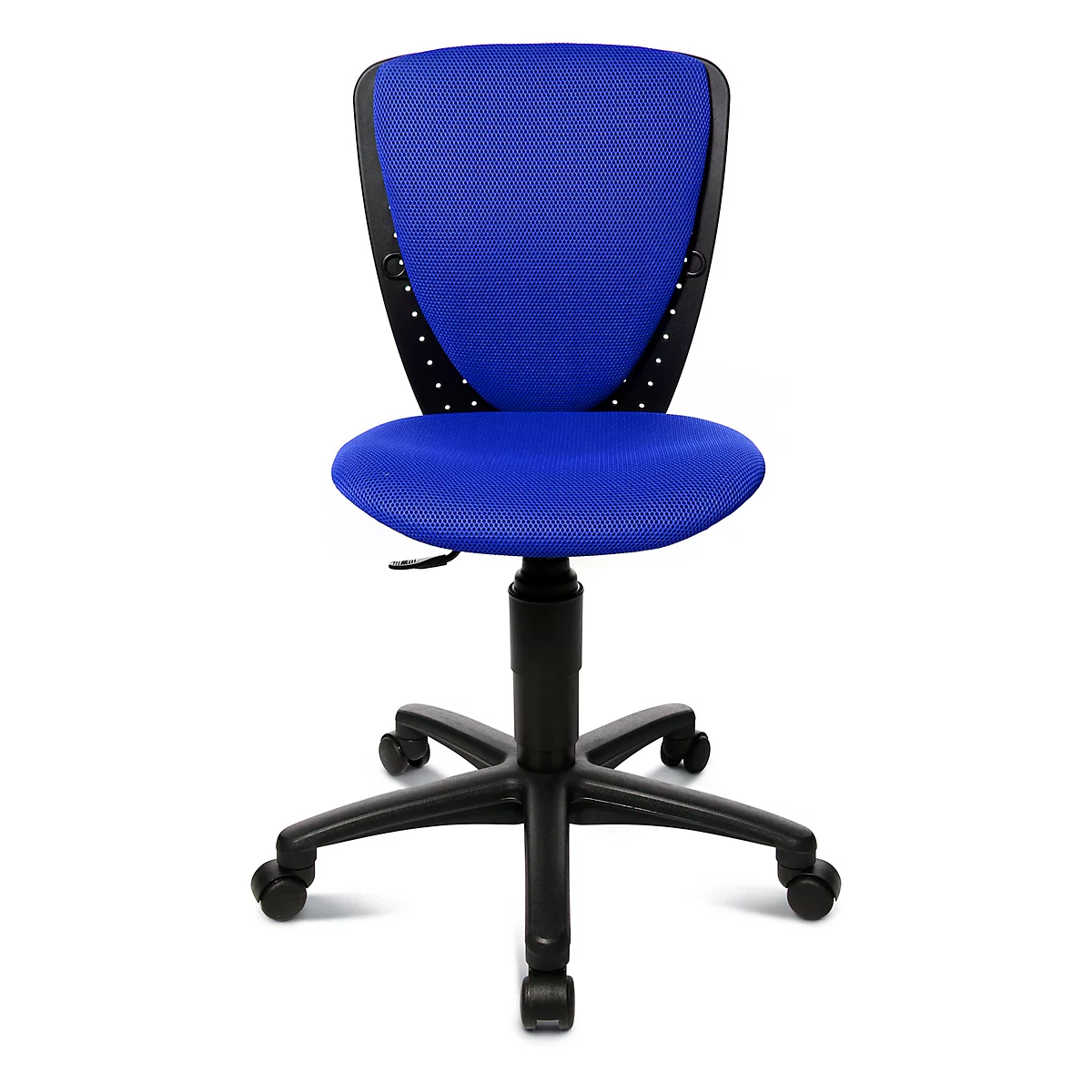 Fauteuil pivotant pour enfant Topstar High S'cool, sans accoudoirs, assise galbée, dossier en maille 3D, bleu/noir
