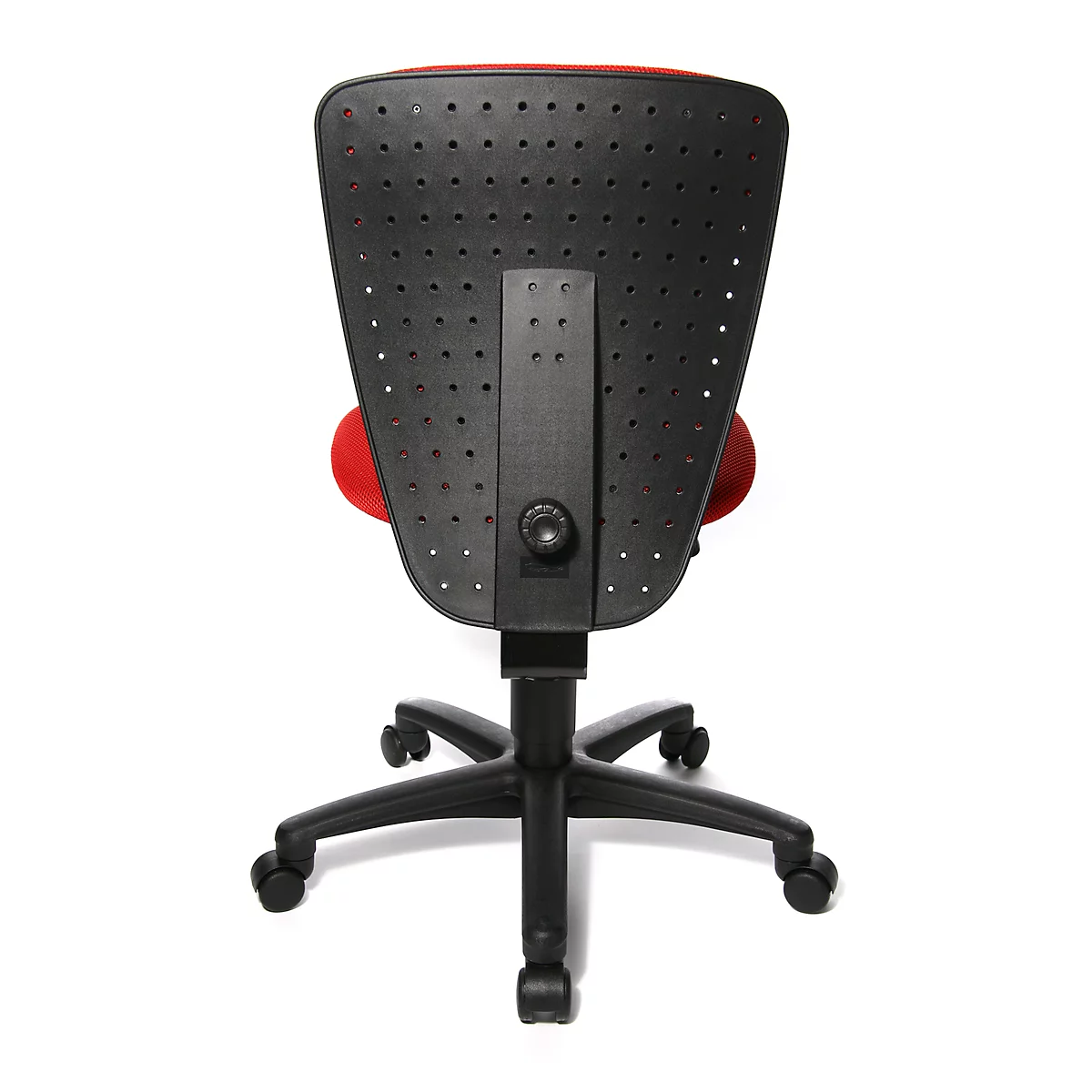 Fauteuil pivotant pour enfant Topstar High S'cool, sans accoudoirs, assise galbée, dossier en maille 3D, rouge/noir