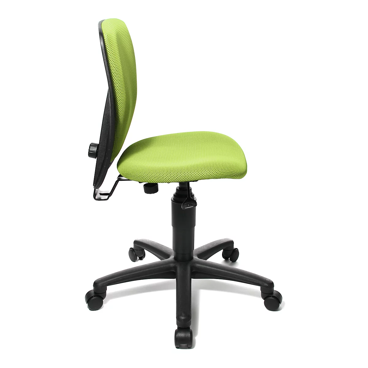 Fauteuil pivotant pour enfant Topstar High S'cool, sans accoudoirs, assise galbée, dossier en maille 3D, vert/noir
