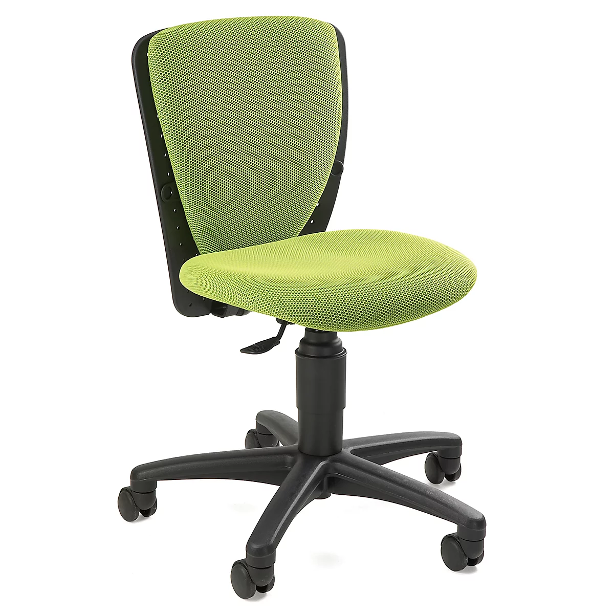 Fauteuil pivotant pour enfant Topstar High S'cool, sans accoudoirs, assise galbée, dossier en maille 3D, vert/noir