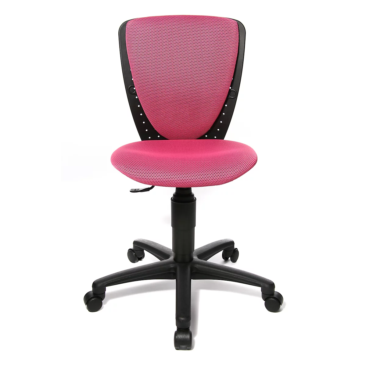 Fauteuil pivotant pour enfant Topstar High S'cool, sans accoudoirs, siège en auge, dossier en maille 3D, rose/noir