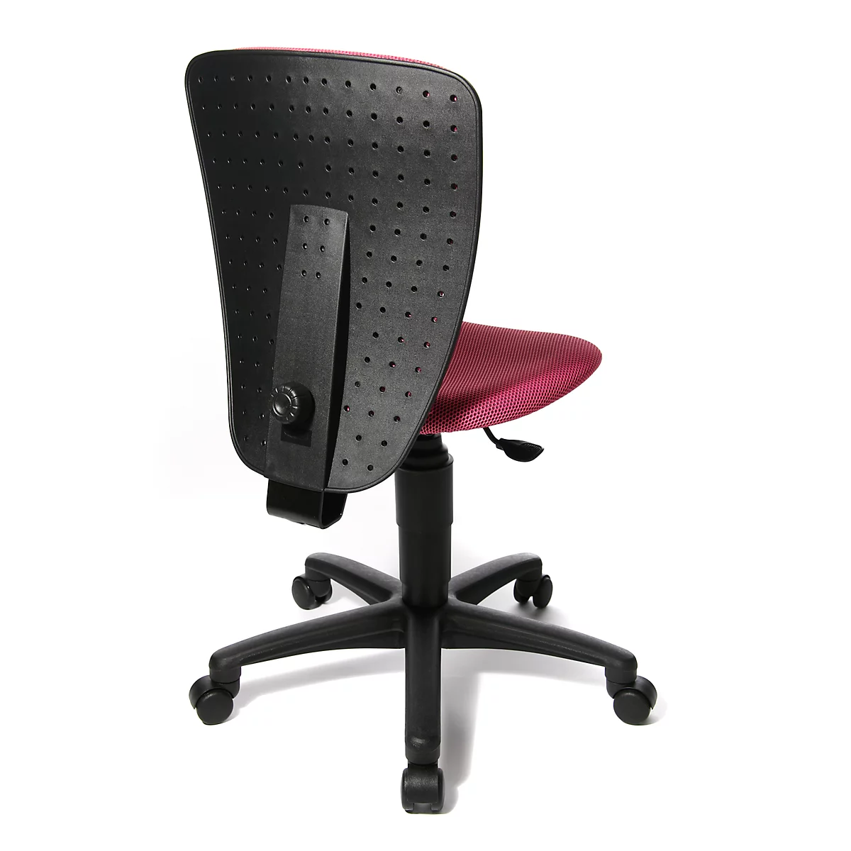 Fauteuil pivotant pour enfant Topstar High S'cool, sans accoudoirs, siège en auge, dossier en maille 3D, rose/noir